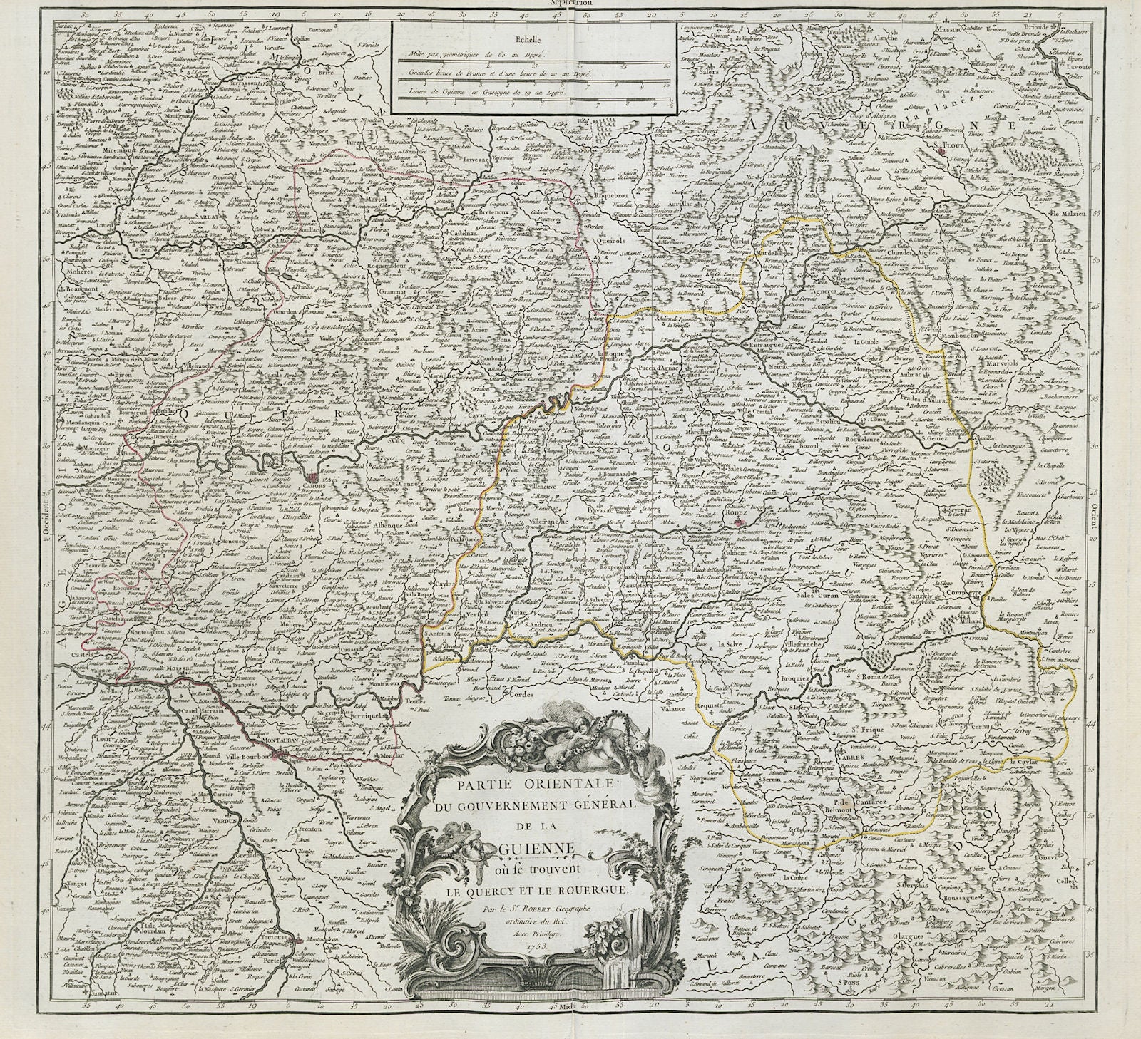 Partie Orientale du Gouv. Général de la Guienne. Midi-Pyrénées VAUGONDY 1753 map